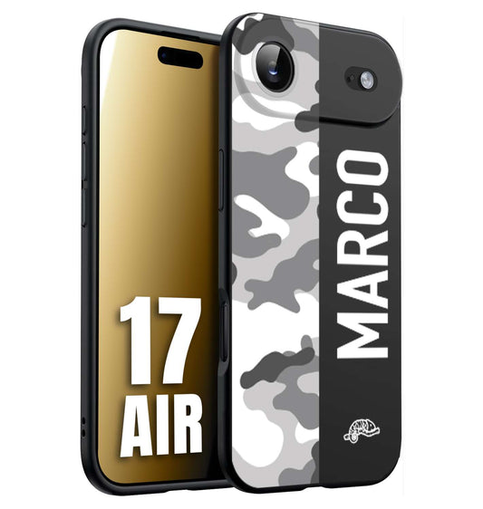 CUSTOMIZZA - Custodia cover nera morbida in tpu compatibile per iPhone 17 AIR camouflage mimetico militare personalizzata nome bianco