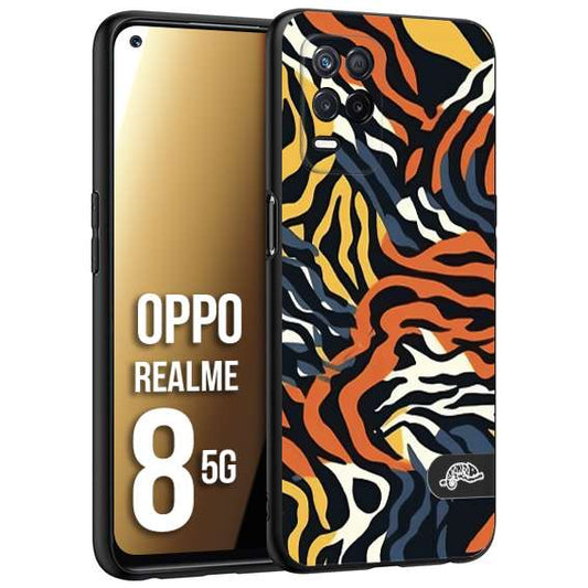 CUSTOMIZZA - Custodia cover nera morbida in tpu compatibile per Realme 8 5G leopardato maculato tigrato tiger colorata gialla blu arancio