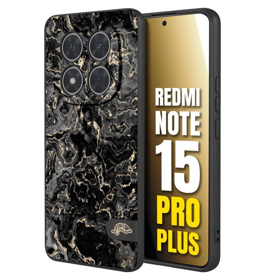 CUSTOMIZZA - Custodia cover nera morbida in tpu compatibile per Xiaomi Redmi Note 15 PRO PLUS effetto marmo marble nero black venature dorato pietra