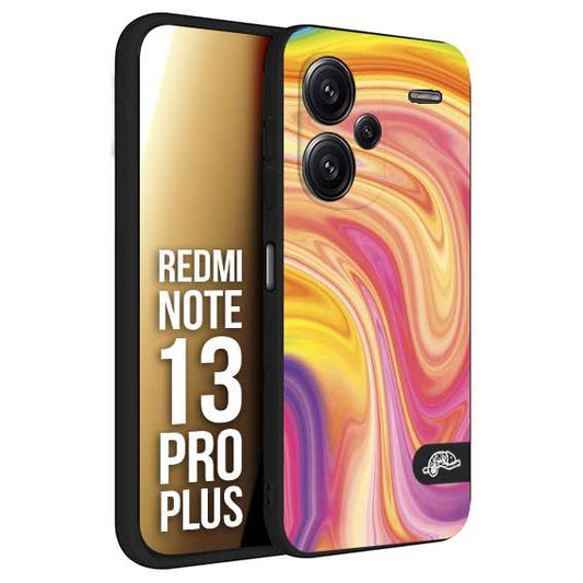 CUSTOMIZZA - Custodia cover nera morbida in tpu compatibile per Xiaomi Redmi Note 13 PRO PLUS colorata fantasia vortice marmo onde rosa fucsia gialla