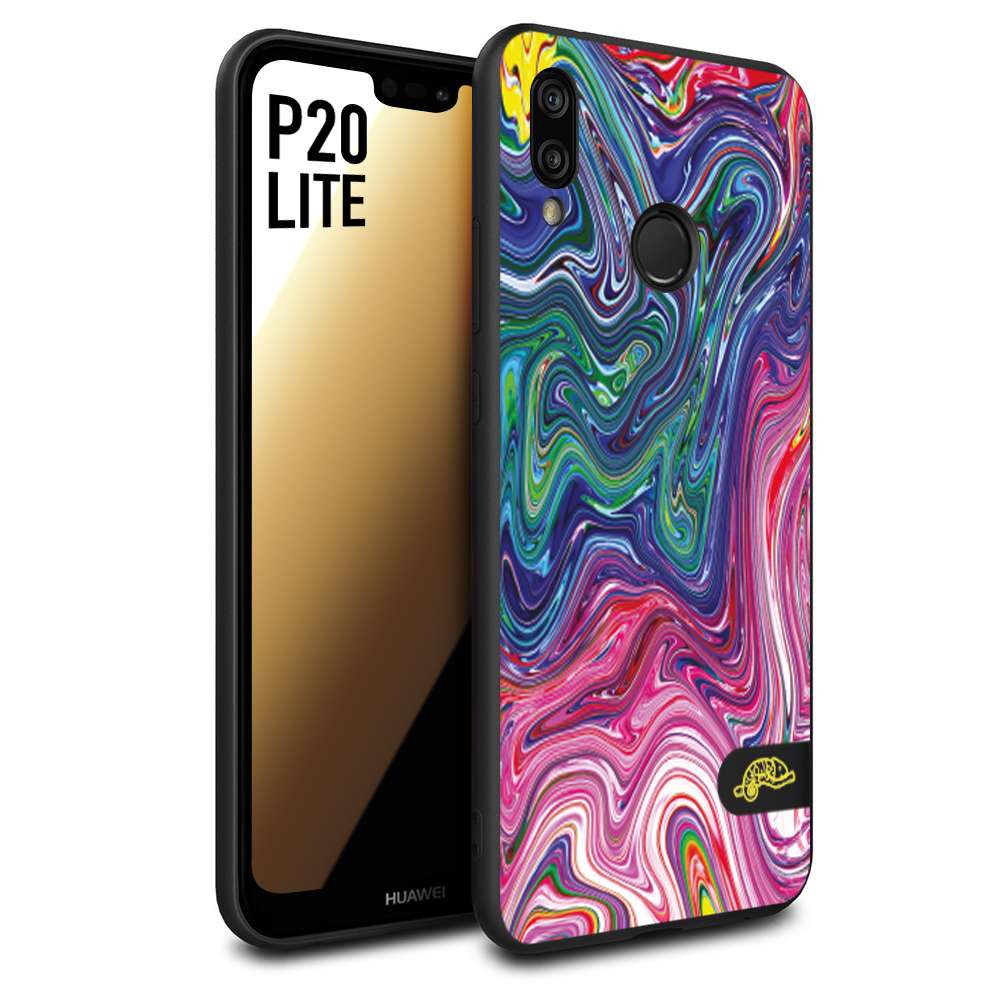 CUSTOMIZZA - Custodia cover nera morbida in tpu compatibile per Huawei P20 LITE colorata fantasia vortice marmo arcobaleno rosa blu fucsia