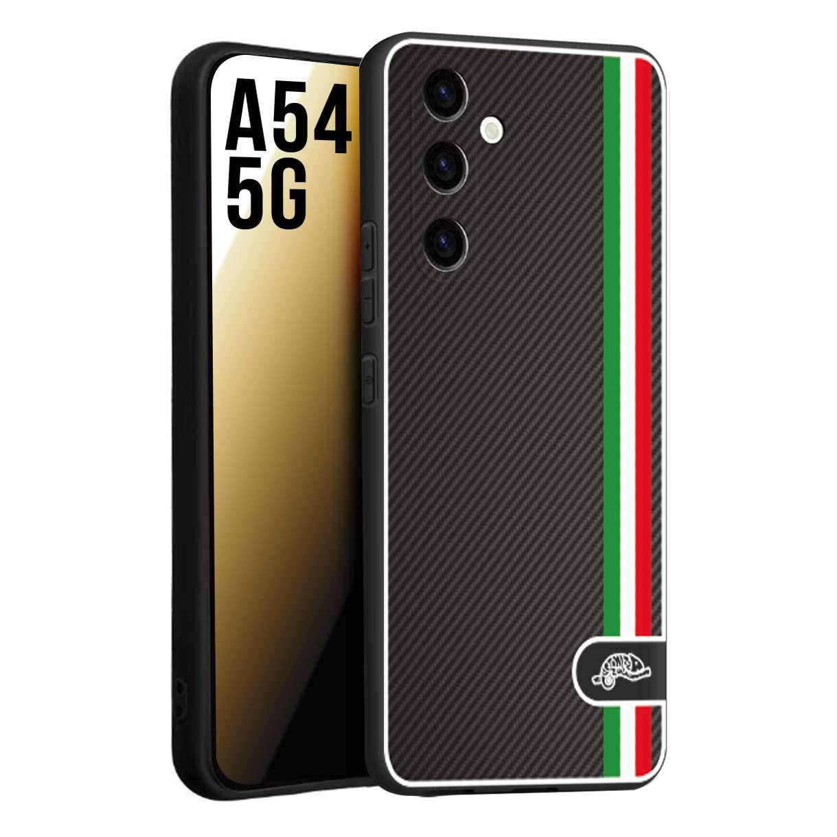 CUSTOMIZZA - Custodia cover nera morbida in tpu compatibile per Samsung A54 5G effetto fibra di carbonio bandiera Italia made in Italy