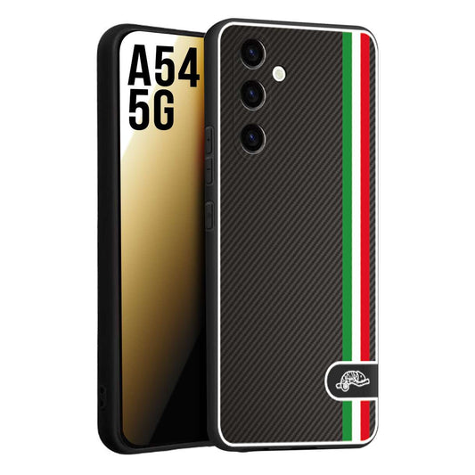 CUSTOMIZZA - Custodia cover nera morbida in tpu compatibile per Samsung A54 5G effetto fibra di carbonio bandiera Italia made in Italy