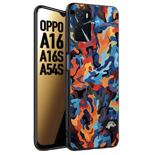 CUSTOMIZZA - Custodia cover nera morbida in tpu compatibile per Oppo A16 - A16S - A54S camouflage mimetico militare moderno blu arancio rosso