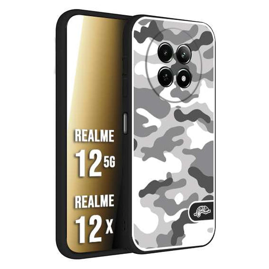 CUSTOMIZZA - Custodia cover nera morbida in tpu compatibile per Realme 12 5G - 12X camouflage mimetico militare bianco white