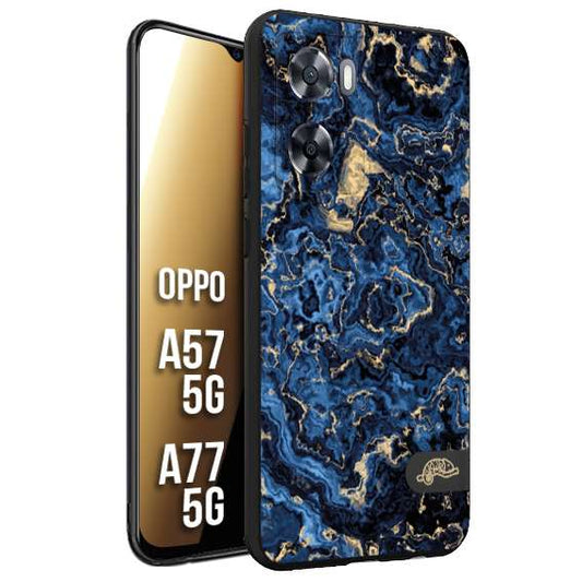 CUSTOMIZZA - Custodia cover nera morbida in tpu compatibile per Oppo A57 5G - A77 5G effetto marmo marble blu venature dorato psichedelico