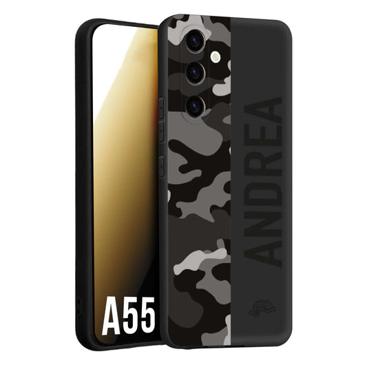 CUSTOMIZZA - Custodia cover nera morbida in tpu compatibile per Samsung A55 5G camouflage mimetico militare personalizzata nome