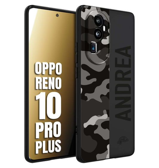 CUSTOMIZZA - Custodia cover nera morbida in tpu compatibile per Oppo Reno 10 PRO PLUS camouflage mimetico militare personalizzata nome