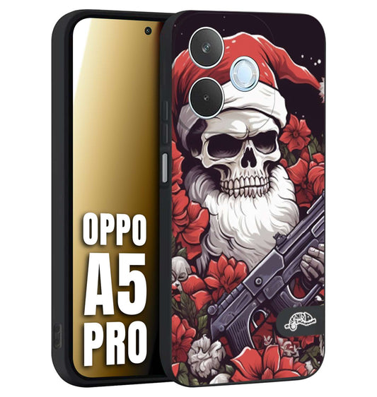 CUSTOMIZZA - Custodia cover nera morbida in tpu compatibile per Oppo A5 PRO teschio natale santa claus fiori tattoo disegnato