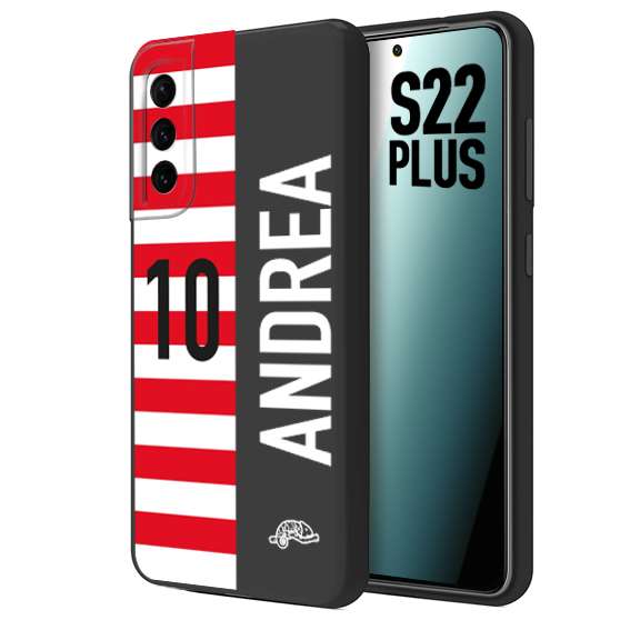 CUSTOMIZZA - Custodia cover nera morbida in tpu compatibile per Samsung S22 PLUS personalizzata calcio football nome e numero calciatori bianco rossa