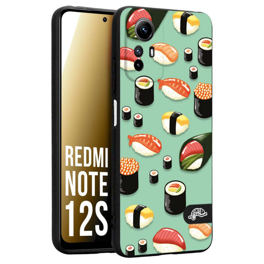 CUSTOMIZZA - Custodia cover nera morbida in tpu compatibile per Xiaomi Redmi Note 12S sushi disegni giapponese nighiri acquamarina verde