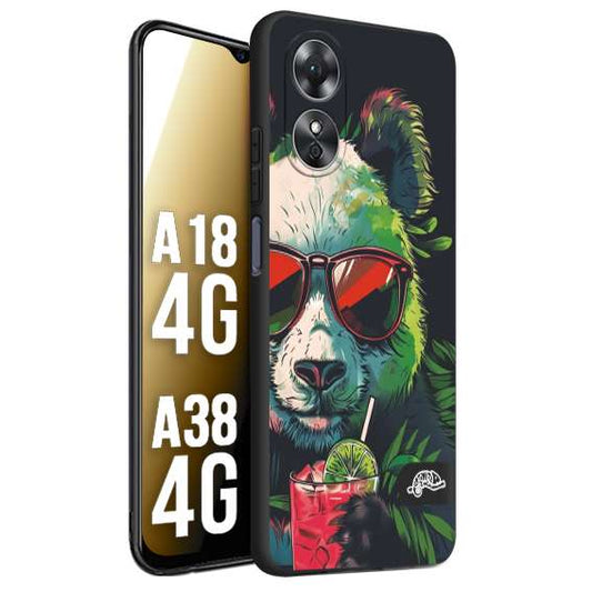 CUSTOMIZZA - Custodia cover nera morbida in tpu compatibile per Oppo A18 4G - A38 4G estate disegnata cocktails animali simpatici panda mojito