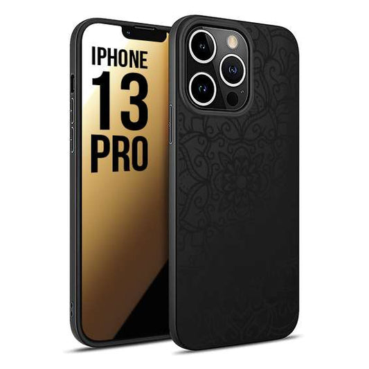 CUSTOMIZZA - Custodia cover nera morbida in tpu compatibile per iPhone 13 PRO mandala nero fiore vedo non vedo donna