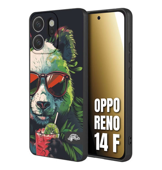 CUSTOMIZZA - Custodia cover nera morbida in tpu compatibile per Oppo Reno 14 F estate disegnata cocktails animali simpatici panda mojito