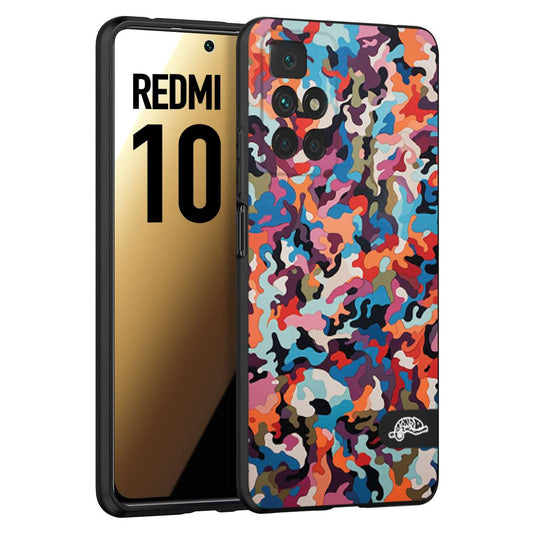 CUSTOMIZZA - Custodia cover nera morbida in tpu compatibile per Xiaomi Redmi 10 camouflage mimetico militare moderno blu arancio rosa