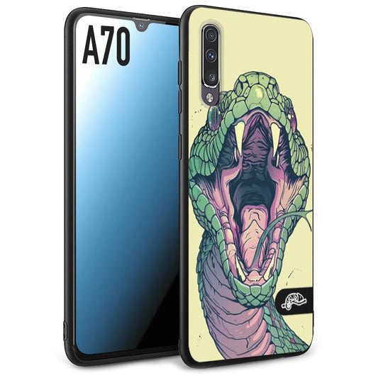 CUSTOMIZZA - Custodia cover nera morbida in tpu compatibile per Samsung A70 snake yellow green serpente tatuaggio tattoo disegnato a mano