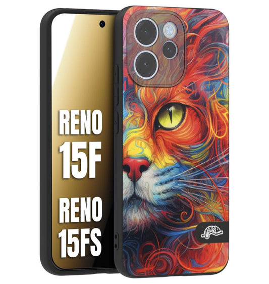 CUSTOMIZZA - Custodia cover nera morbida in tpu compatibile per Oppo Reno 15 F - Reno 15 FS animali color cat gatto viso colori vibranti disegnato schizzo