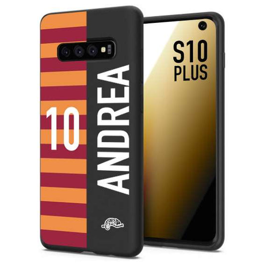 CUSTOMIZZA - Custodia cover nera morbida in tpu compatibile per Samsung S10 PLUS personalizzata calcio football nome e numero calciatori giallo rossi