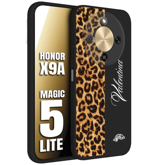 CUSTOMIZZA - Custodia cover nera morbida in tpu compatibile per Honor X9A - Honor Magic 5 Lite custom nome scritta leopardato maculato donna marrone leopard
