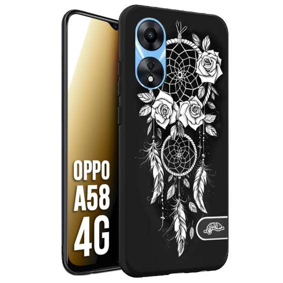 CUSTOMIZZA - Custodia cover nera morbida in tpu compatibile per Oppo A58 4G acchiappasogni dreamcatcher black and white bianco a rilievo disegnato tattoo tatuaggio