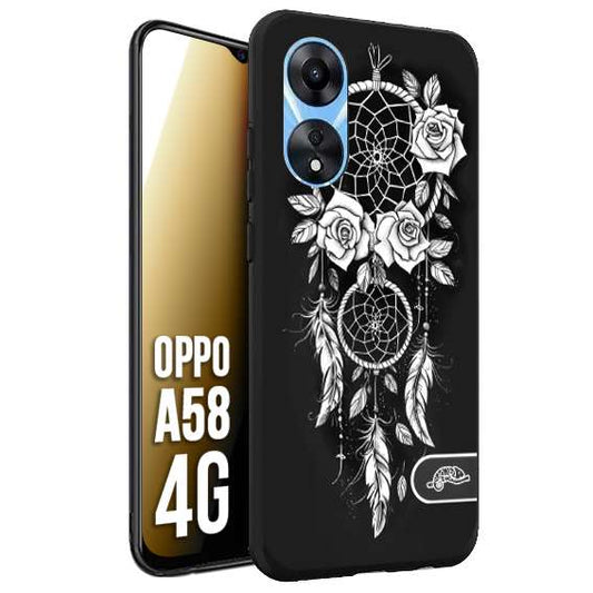 CUSTOMIZZA - Custodia cover nera morbida in tpu compatibile per Oppo A58 4G acchiappasogni dreamcatcher black and white bianco a rilievo disegnato tattoo tatuaggio