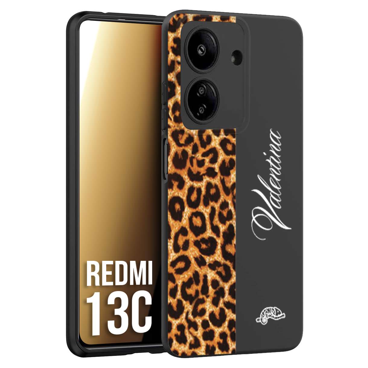 CUSTOMIZZA - Custodia cover nera morbida in tpu compatibile per Xiaomi Redmi 13C custom nome scritta leopardato maculato donna marrone leopard