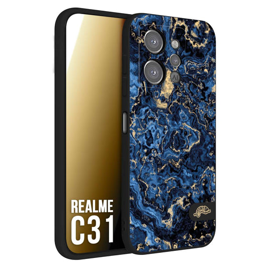 CUSTOMIZZA - Custodia cover nera morbida in tpu compatibile per Oppo Realme C31 effetto marmo marble blu venature dorato psichedelico