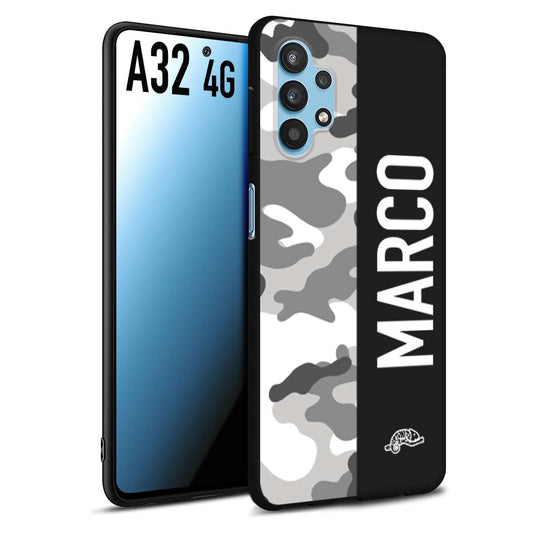 CUSTOMIZZA - Custodia cover nera morbida in tpu compatibile per Samsung A32 4G camouflage mimetico militare personalizzata nome bianco