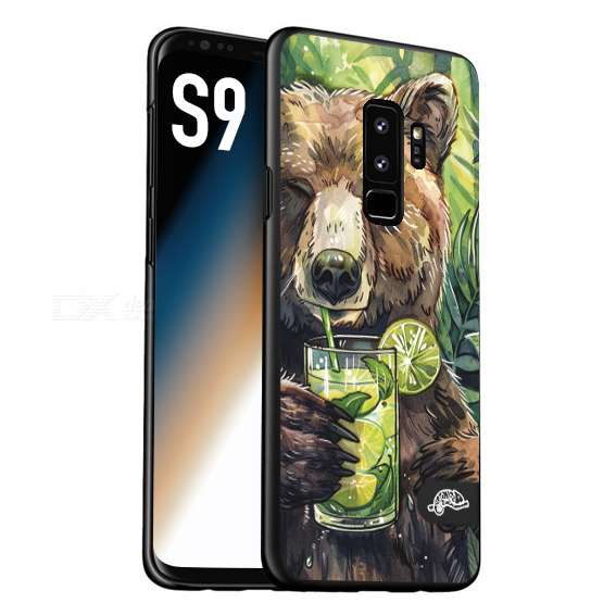 CUSTOMIZZA - Custodia cover nera morbida in tpu compatibile per Samsung S9 fiori estate disegnata cocktails animali simpatici orso bear negroni