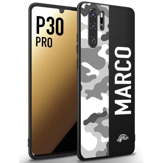 CUSTOMIZZA - Custodia cover nera morbida in tpu compatibile per Huawei P30 PRO camouflage mimetico militare personalizzata nome bianco