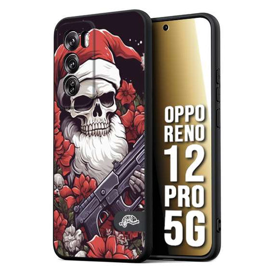 CUSTOMIZZA - Custodia cover nera morbida in tpu compatibile per Oppo Reno 12 PRO 5G teschio natale santa claus fiori tattoo disegnato