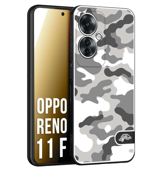 CUSTOMIZZA - Custodia cover nera morbida in tpu compatibile per Oppo Reno 11 F 5G camouflage mimetico militare bianco white