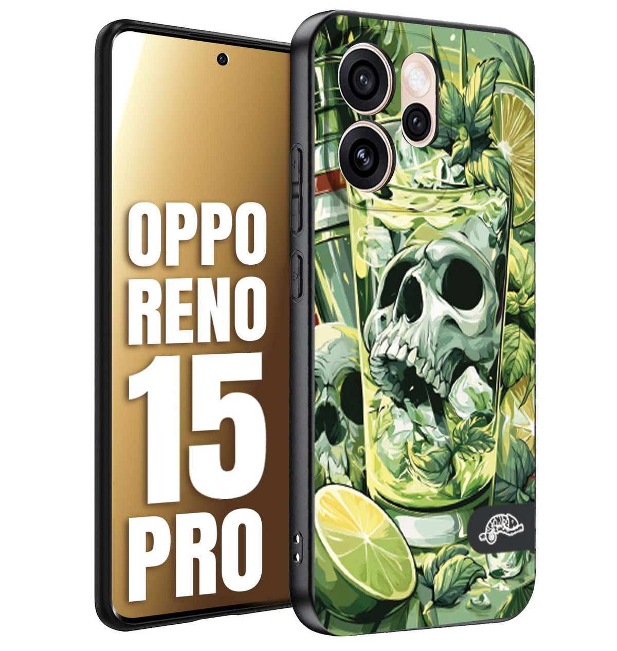 CUSTOMIZZA - Custodia cover nera morbida in tpu compatibile per Oppo Reno 15 PRO Mojito cocktail teschio illustrazione drink lime menta ghiacci tropicale street art