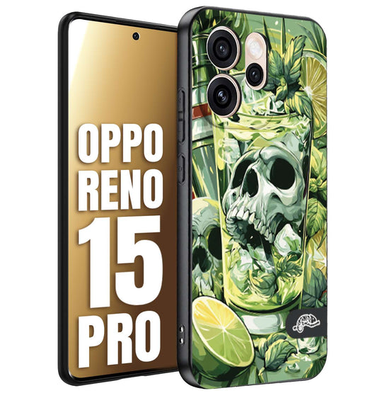CUSTOMIZZA - Custodia cover nera morbida in tpu compatibile per Oppo Reno 15 PRO Mojito cocktail teschio illustrazione drink lime menta ghiacci tropicale street art
