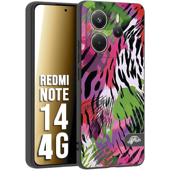 CUSTOMIZZA - Custodia cover nera morbida in tpu compatibile per Xiaomi Redmi Note 14 4G leopardato tigrato tiger colorata summer color verde fucsia
