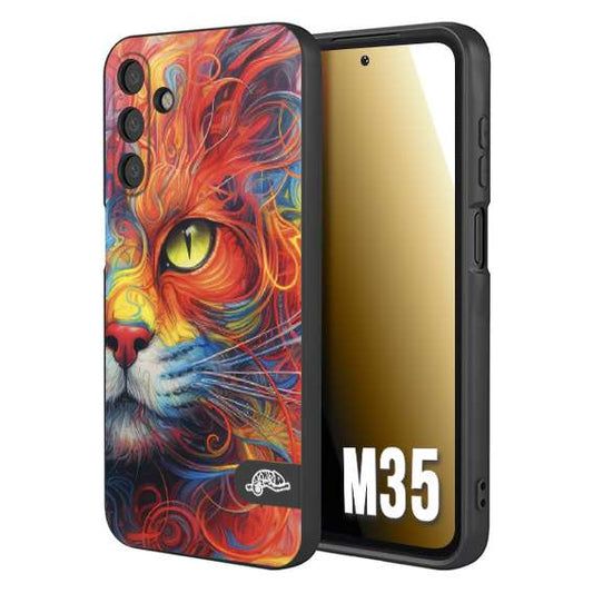 CUSTOMIZZA - Custodia cover nera morbida in tpu compatibile per Samsung M35 animali color cat gatto viso colori vibranti disegnato schizzo