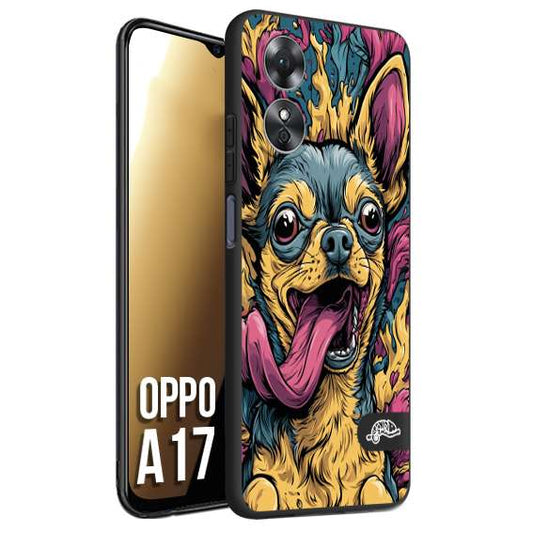 CUSTOMIZZA - Custodia cover nera morbida in tpu compatibile per Oppo A17 Chihuahua illustrazione cane pop art cane street art cartone animato