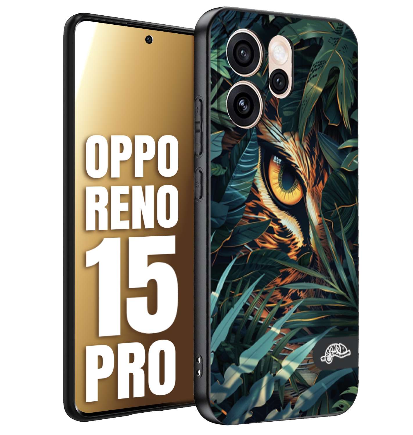 CUSTOMIZZA - Custodia cover nera morbida in tpu compatibile per Oppo Reno 15 PRO animali color giungla tropicale occhio di giaguaro felino disegnato