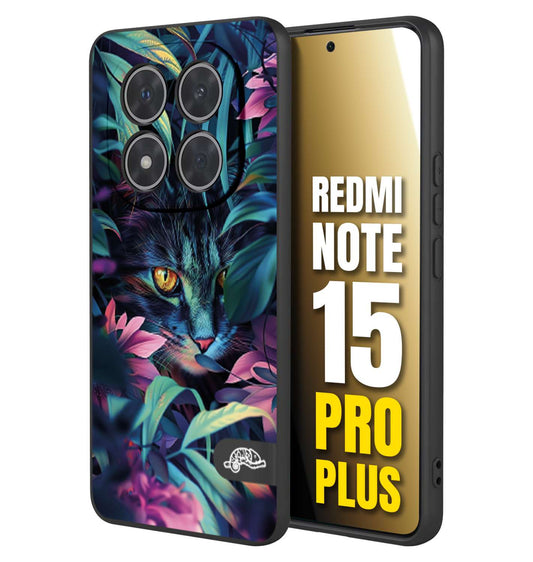 CUSTOMIZZA - Custodia cover nera morbida in tpu compatibile per Xiaomi Redmi Note 15 PRO PLUS animali color giungla tropicale occhio di gatto colori vibranti disegnato
