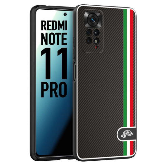 CUSTOMIZZA - Custodia cover nera morbida in tpu compatibile per Xiaomi Redmi Note 11 PRO effetto fibra di carbonio bandiera Italia made in Italy