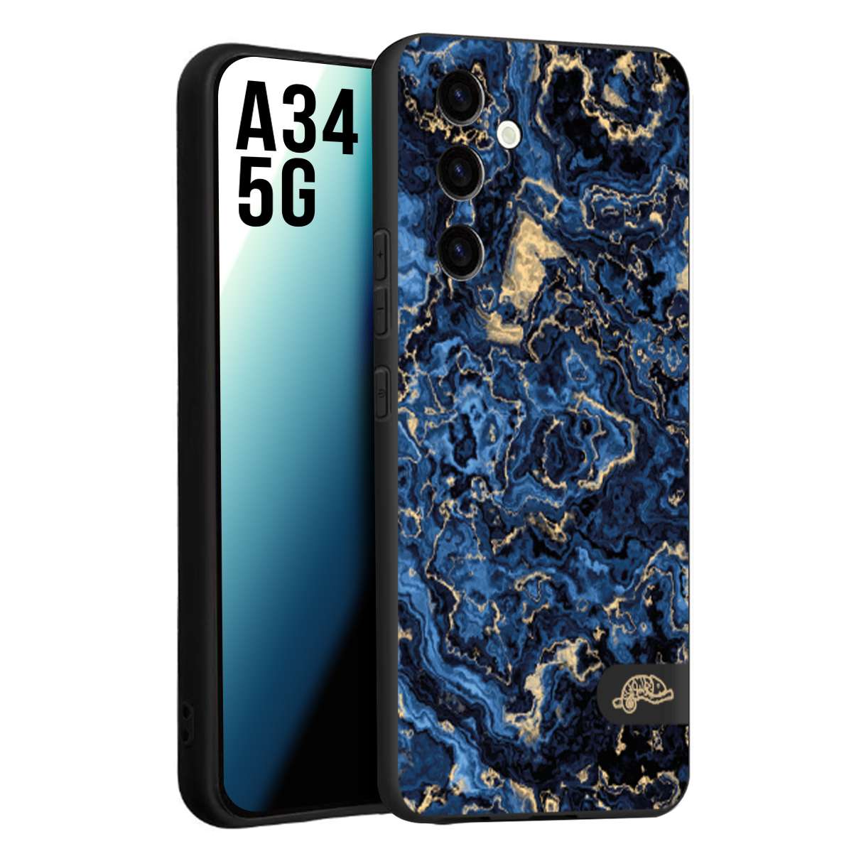 CUSTOMIZZA - Custodia cover nera morbida in tpu compatibile per Samsung A34 5G effetto marmo marble blu venature dorato psichedelico