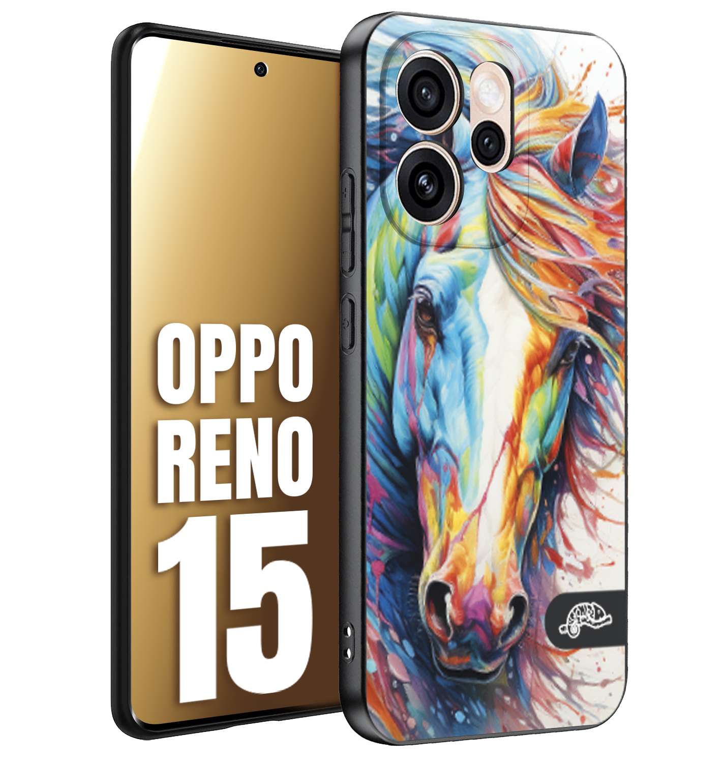 CUSTOMIZZA - Custodia cover nera morbida in tpu compatibile per Oppo Reno 15 animali color cavallo horse viso colori vibranti disegnato schizzo