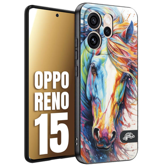 CUSTOMIZZA - Custodia cover nera morbida in tpu compatibile per Oppo Reno 15 animali color cavallo horse viso colori vibranti disegnato schizzo