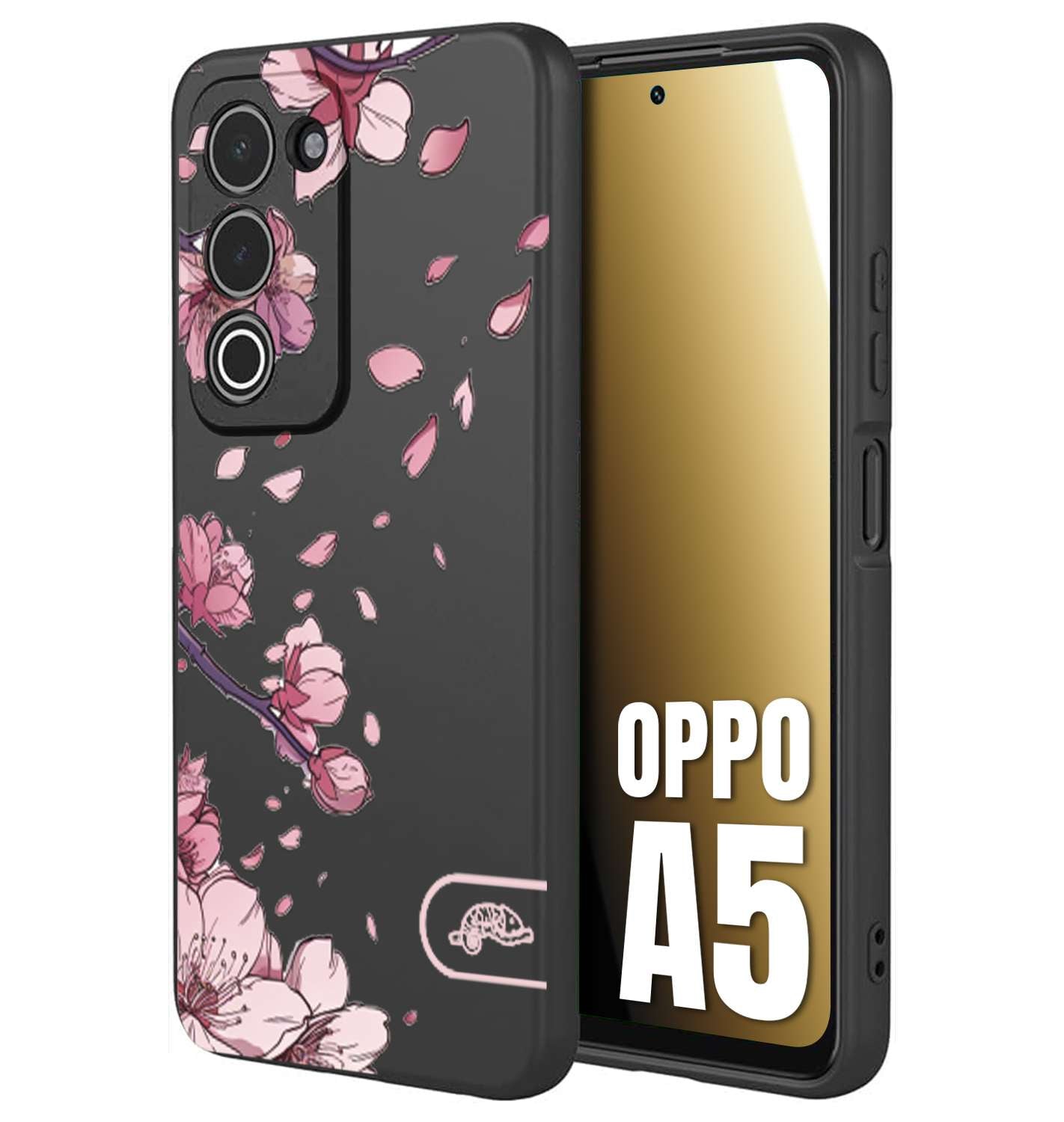 CUSTOMIZZA - Custodia cover nera morbida in tpu compatibile per Oppo A5 giapponese fiori di ciliegio in fiore a rilievo disegnata tattoo