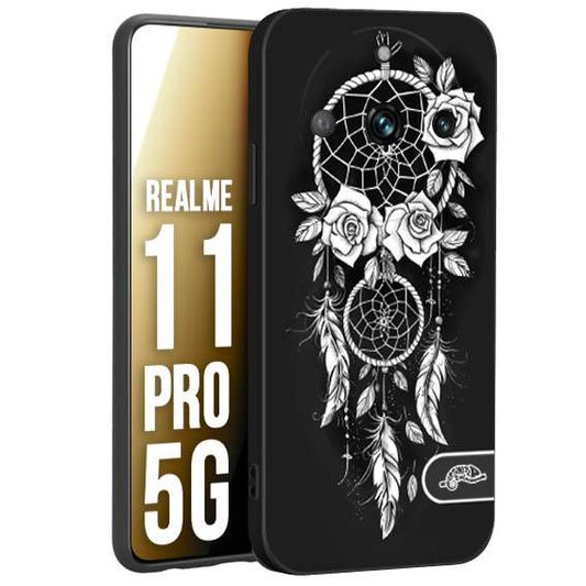 CUSTOMIZZA - Custodia cover nera morbida in tpu compatibile per Oppo Realme 11 PRO 5G acchiappasogni dreamcatcher black and white bianco a rilievo disegnato tattoo tatuaggio