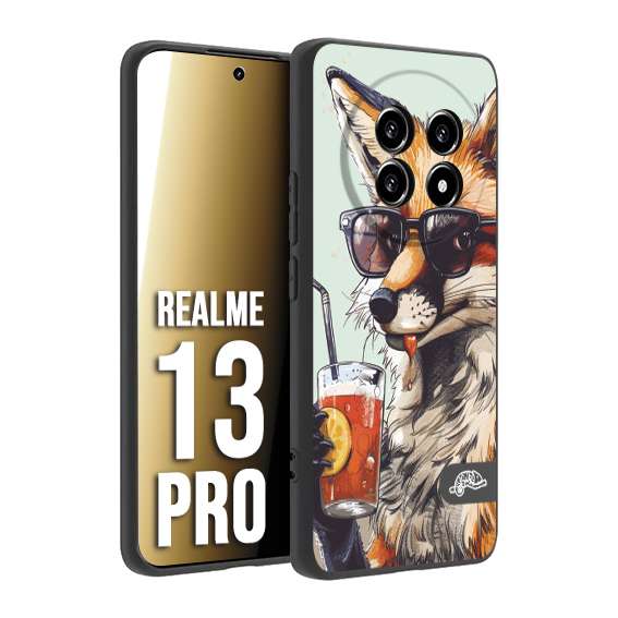 CUSTOMIZZA - Custodia cover nera morbida in tpu compatibile per Realme 13 PRO estate disegnata cocktails animali simpatici fox volpe negroni