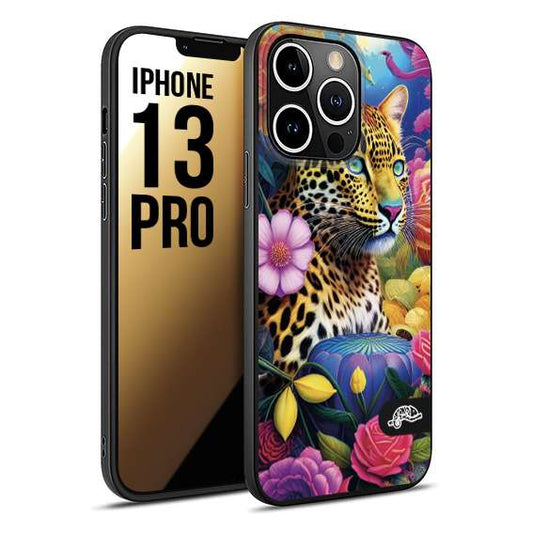 CUSTOMIZZA - Custodia cover nera morbida in tpu compatibile per iPhone 13 PRO astratti donna flower fantasia leopardo ghepardo animali colorati