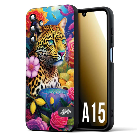 CUSTOMIZZA - Custodia cover nera morbida in tpu compatibile per Samsung A15 5G astratti donna flower fantasia leopardo ghepardo animali colorati