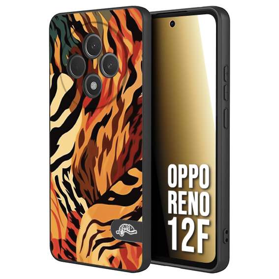 CUSTOMIZZA - Custodia cover nera morbida in tpu compatibile per Oppo Reno 12F leopardato maculato tigrato tiger colorata gialla rossa arancio