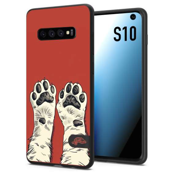 CUSTOMIZZA - Custodia cover nera morbida in tpu compatibile per Samsung S10 zampe di gatto cat paws rossa red disegnata fumetto cartoon